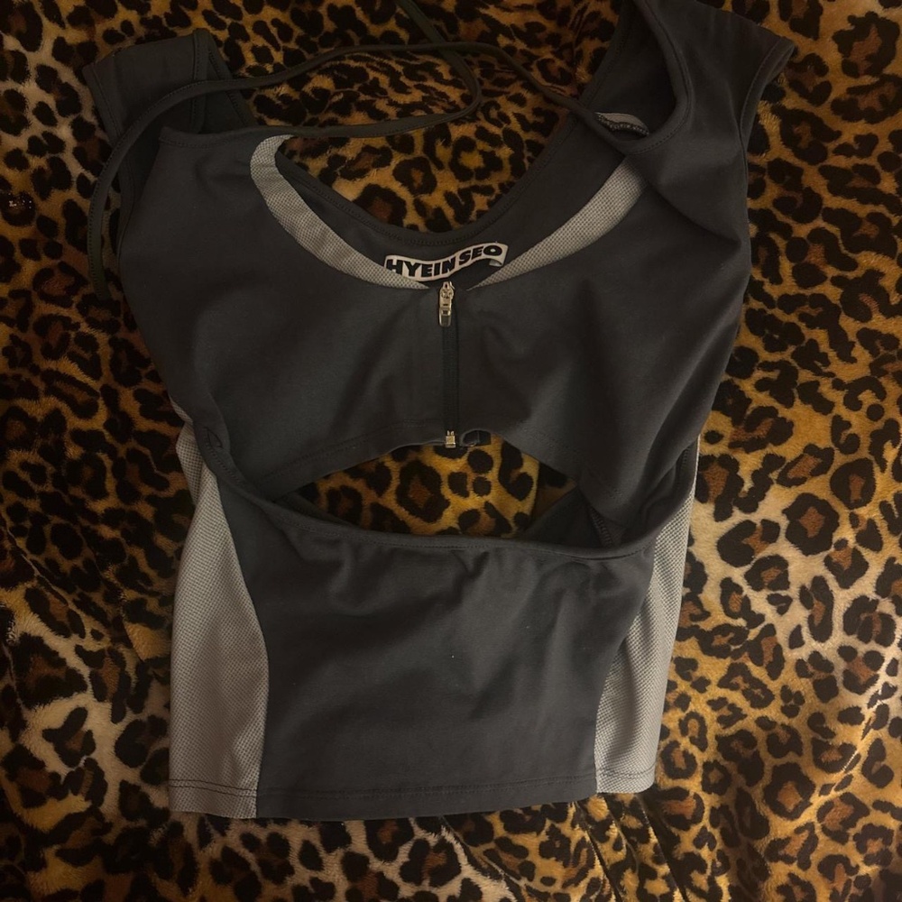 hyein seo paneled stretch nylon jersey and mesh halter racer back top